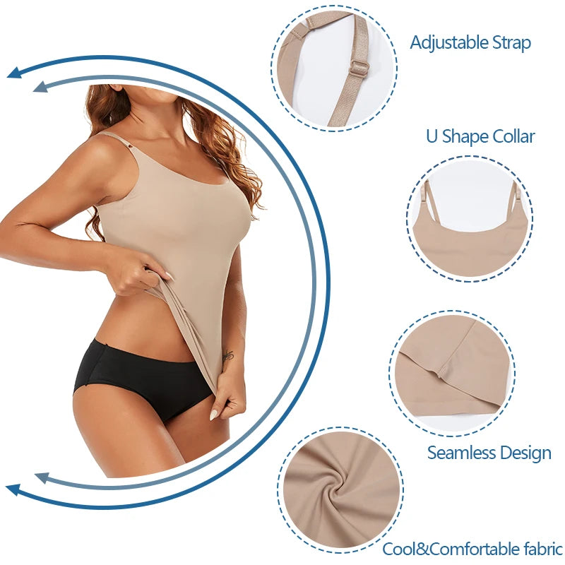 Seamless Shapewear Top Women Tummy Control Smooth Body Shaper Camisole Summer Nude Black Tank Top Slim Belly Compression Vest