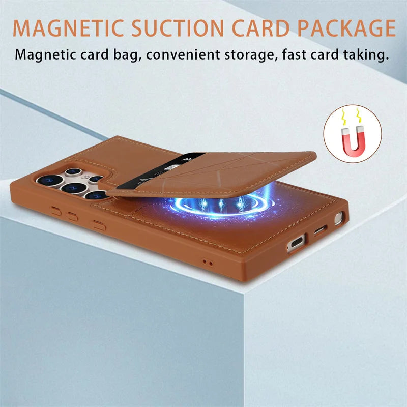 Business Leather Card Slot Bag Bracket Case for Samsung Galaxy S22 24 23 Plus Ultra Matte Stand Holder Wallet Shockproof