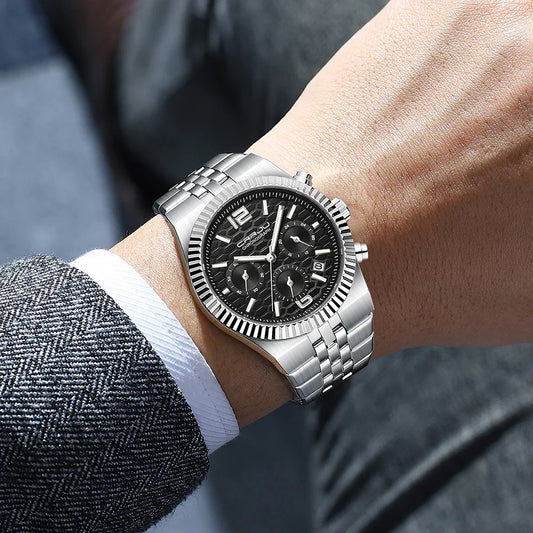 Classic Men's Automatic Date Watch Stainless Steel Quartz Elegant Round Case Luminous Versatile Fashion Night Light 2323