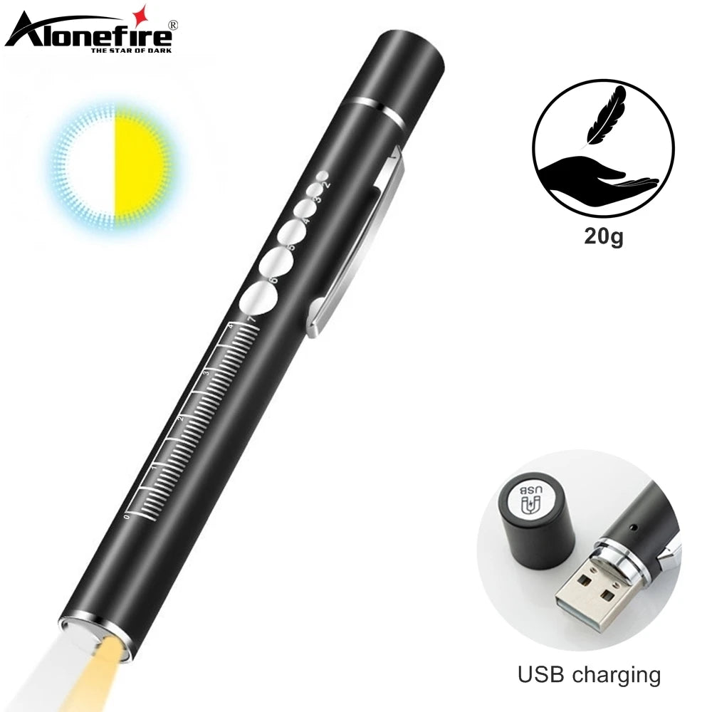 2 Pack 2 In 1 White Yellow Rechargeable Mini Pen Light Flashlight