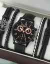Luxury Minimalist Watch Bracelet Set Business Brown Leather Quartz Wrist Watches for Men