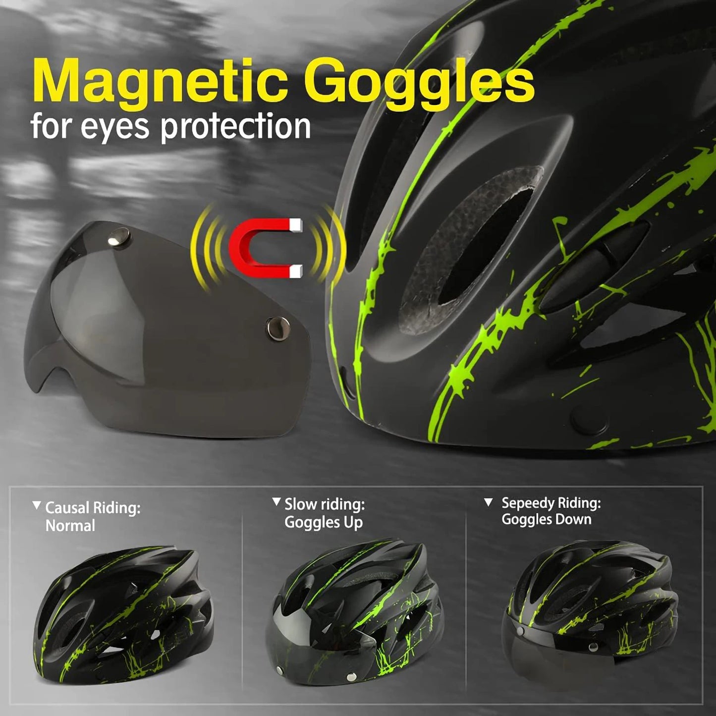 Lightweight Cycling Helmet With Magnetic Goggles And Adjustable Fit