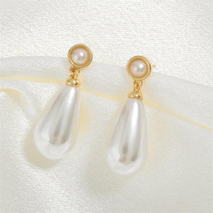 Water Drop Imitation Pearls Dangle Earrings for Women Elegant Bridal White Earrings