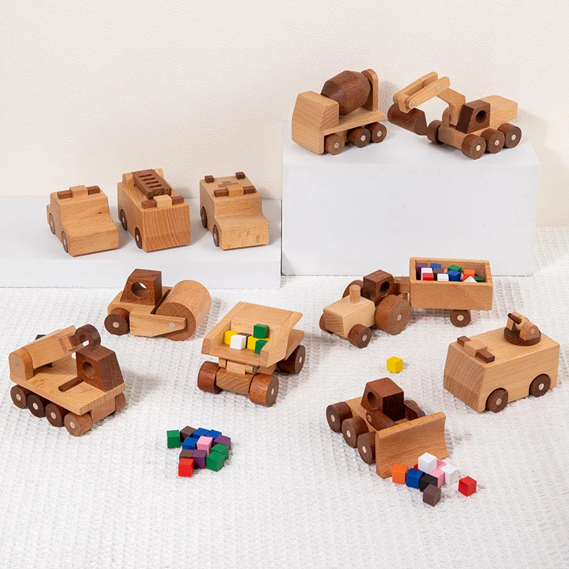 Wooden Cartoon Vehicle Toy Set