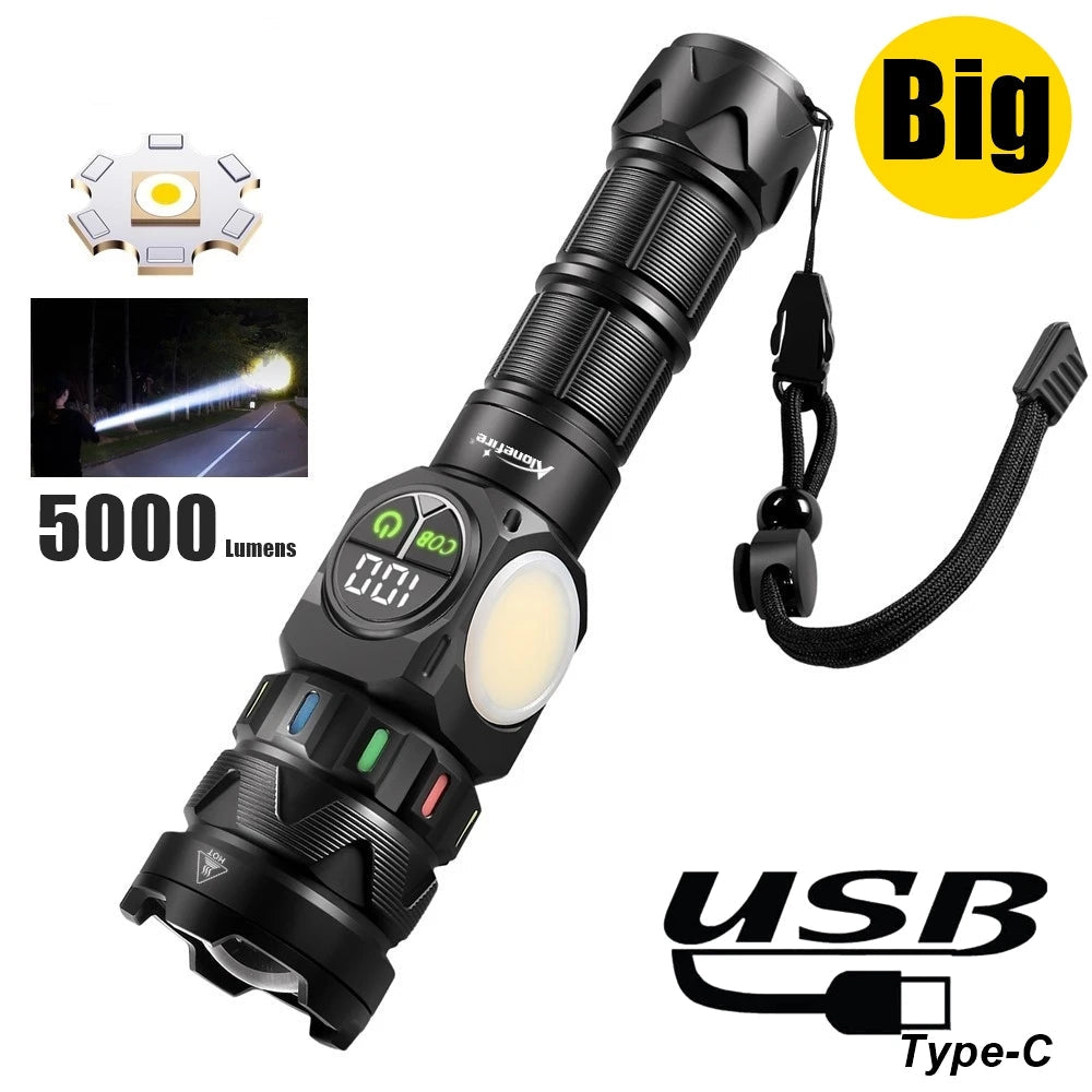 5000 Lumen Rechargeable LED Flashlight With COB Side Light