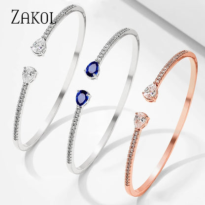 Fashion Blue Water Drop Cuff Bracelets Bangles for Women Cubic Zirconia Girls Bracelet