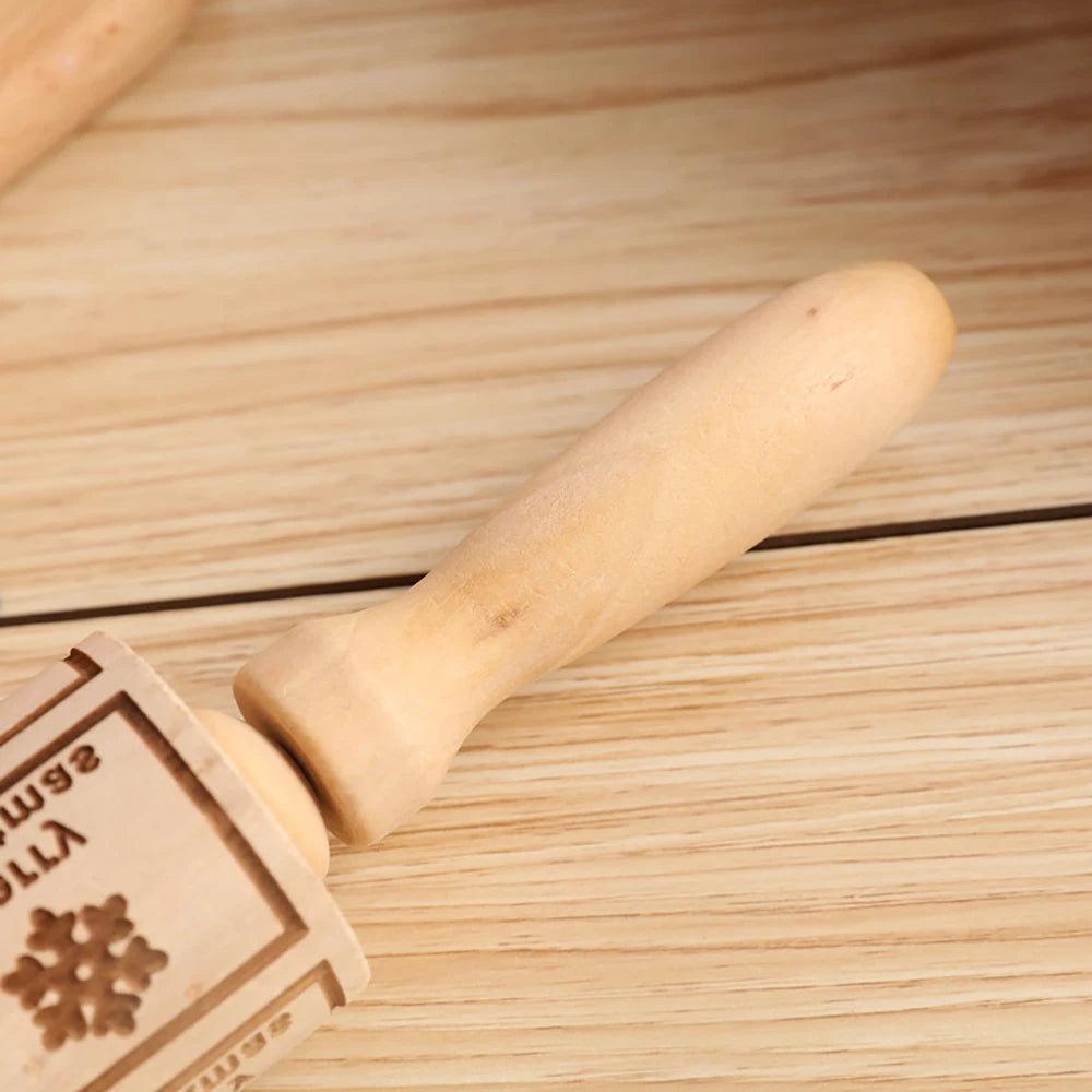 Christmas 35x4.5cm Wooden Rolling Pins Rock Snowflake Elk Engraved Baking Cookies Rolling Pin for Cake Patterned Baking 3D Mold