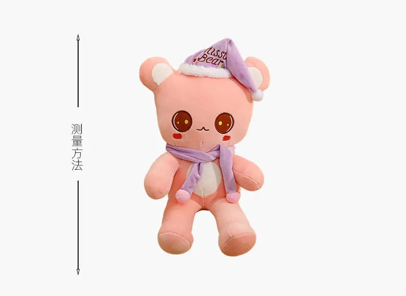 Cute Bear Plush Toy With Sleep Hat And Scarf Soft Pillow