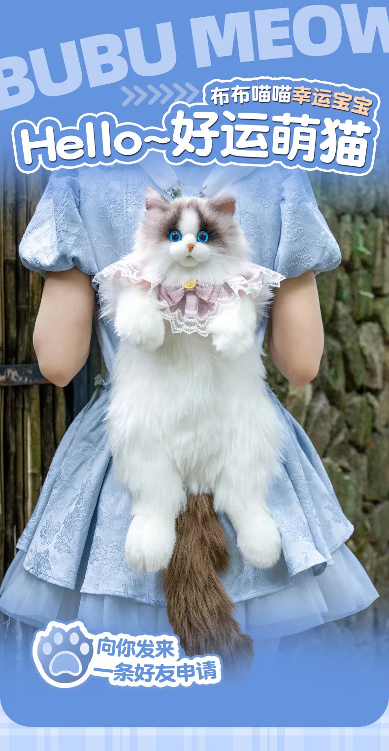 Realistic Cat Plush Backpack Soft Shoulder Bag