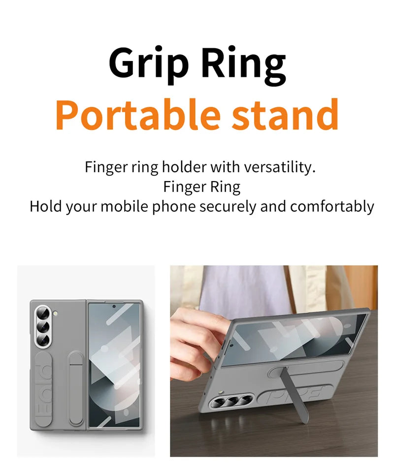 Wristband Foldable Stand Funda for Samsung Galaxy Z Fold 6 4 5 3 Fold5 5G Case Front Glass Lens Protection PC Plastic Cover Capa