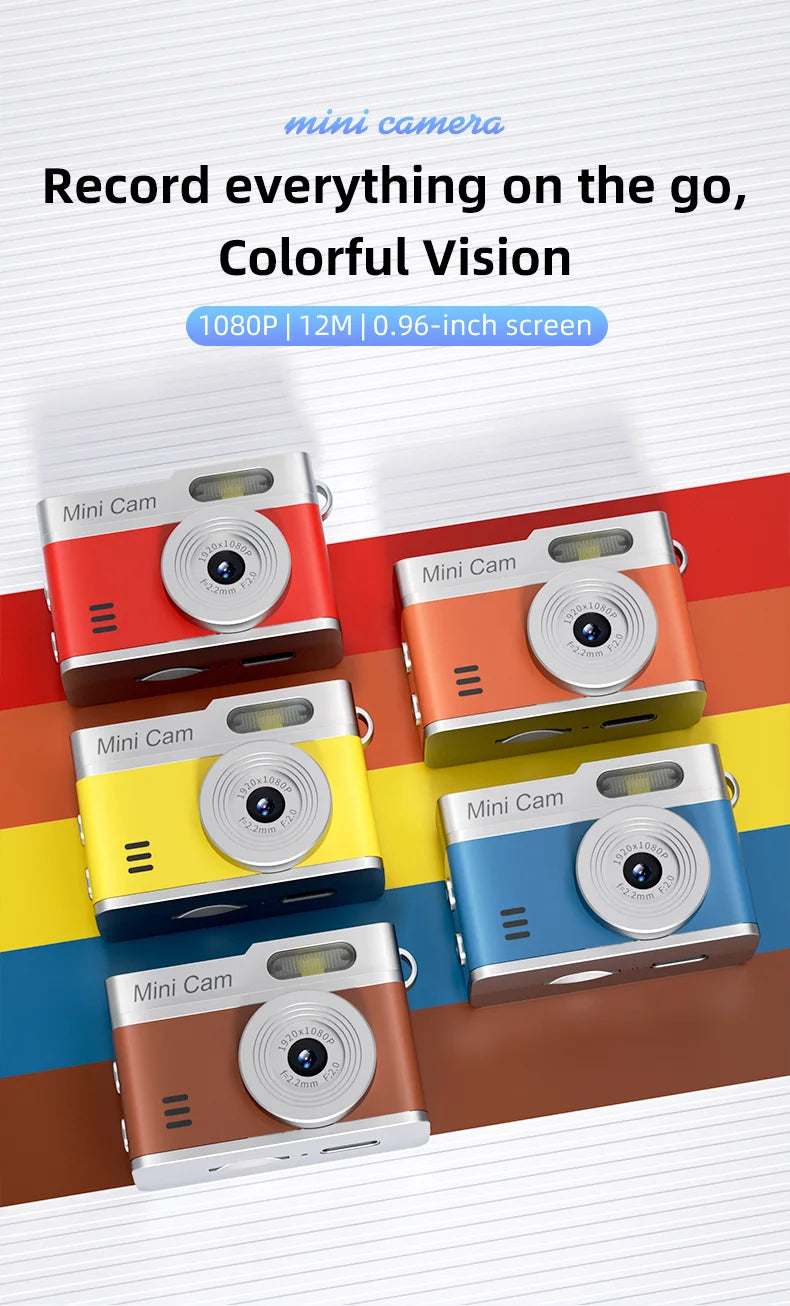 1080P Pocket Action Camera Portable with LED Retro Camera Outdoor Bodycam Mini Keychain Digital Cam 0.96-inch HD Video Recorder