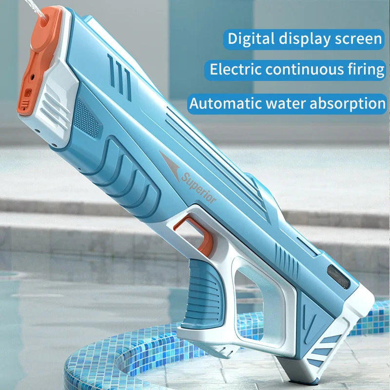 Electric Water Gun with Battery Level Display Automatic Water Absorption Rechargeable Water Blaster