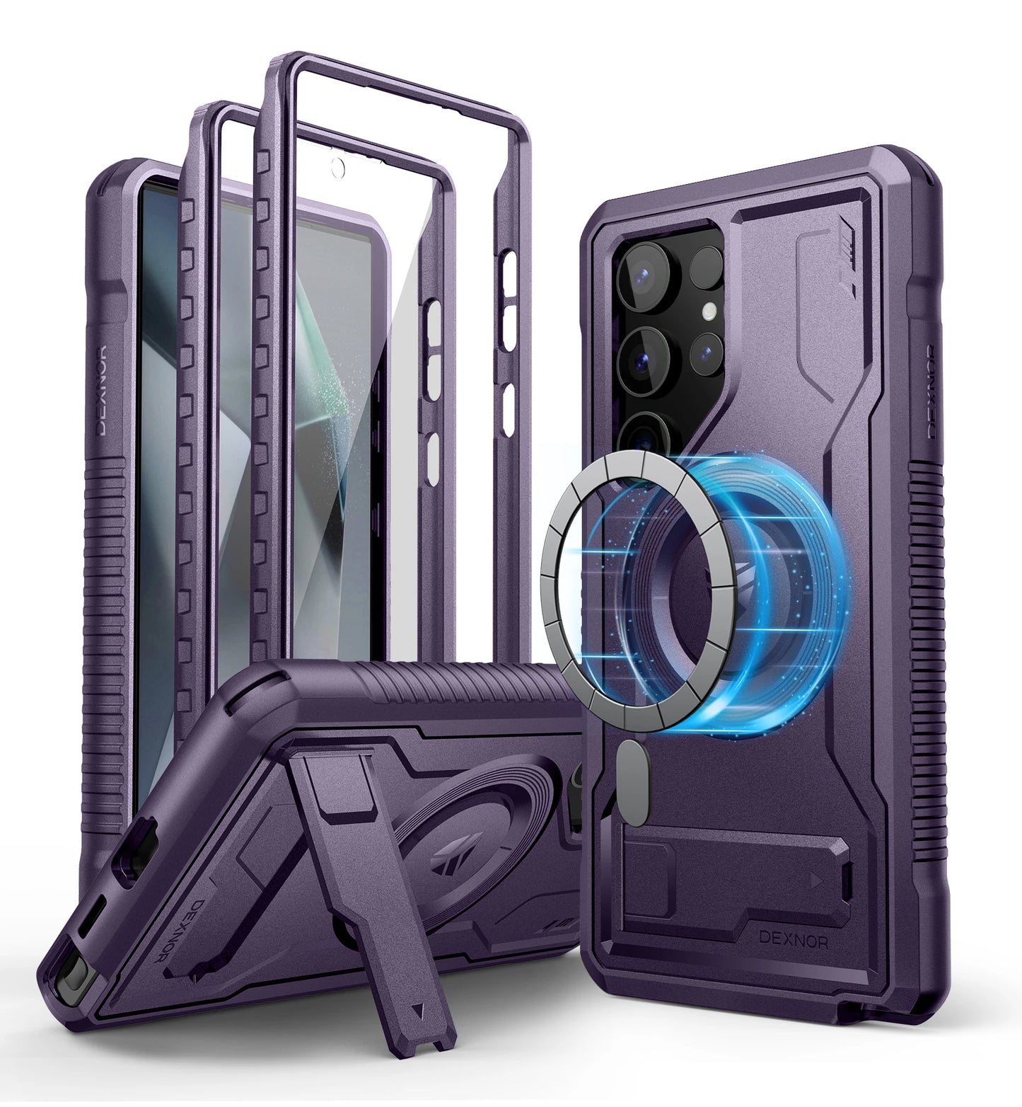 Magnetic Case for Samsung Galaxy S24 Ultra 5G Full Body Shockproof Cover Built-in Kickstand and Screen Protector