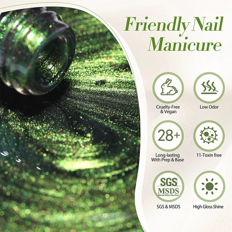 10ml Green Cat  Gel Ultra Shine Semi Permanent Soak Off UV Gel Manicure Nail Art Varnish Sparkling Nail Art