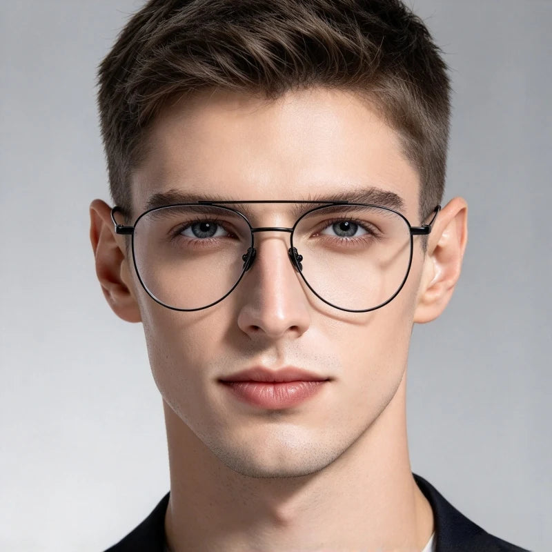 Retro Pilot Double Bridge Lightweight Titanium Eyeglasses Frames