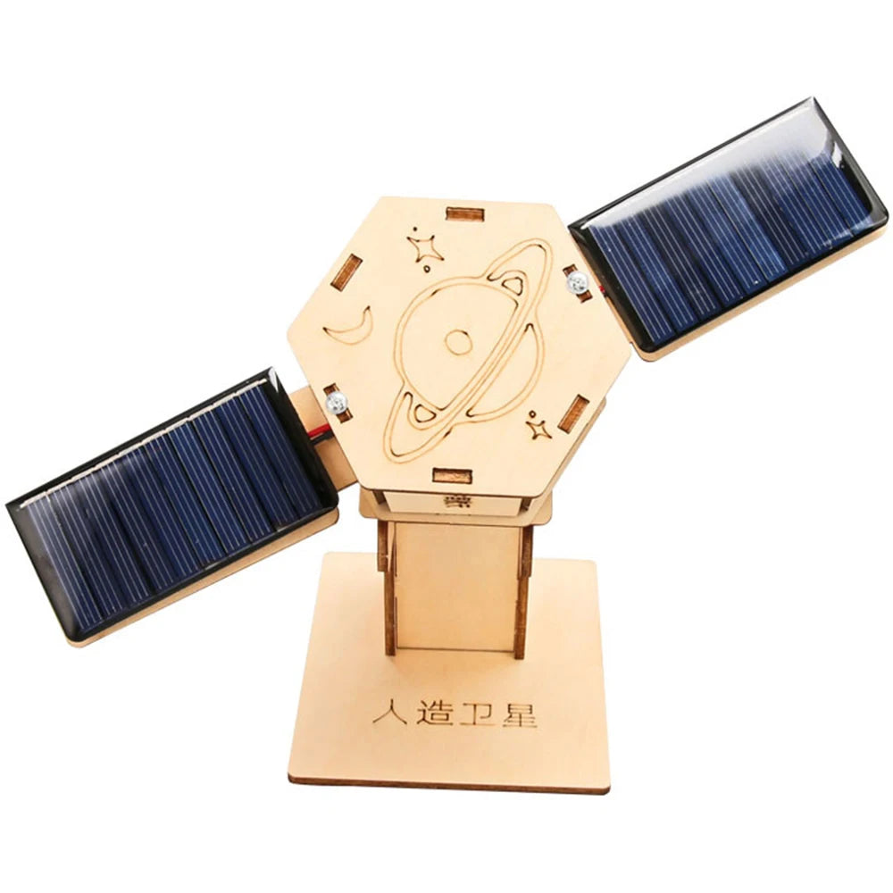 DIY Science Toys Wooden Puzzle Assembled Model Aviation Satellite Fan Solar Energy Science Discovery STEAM Education