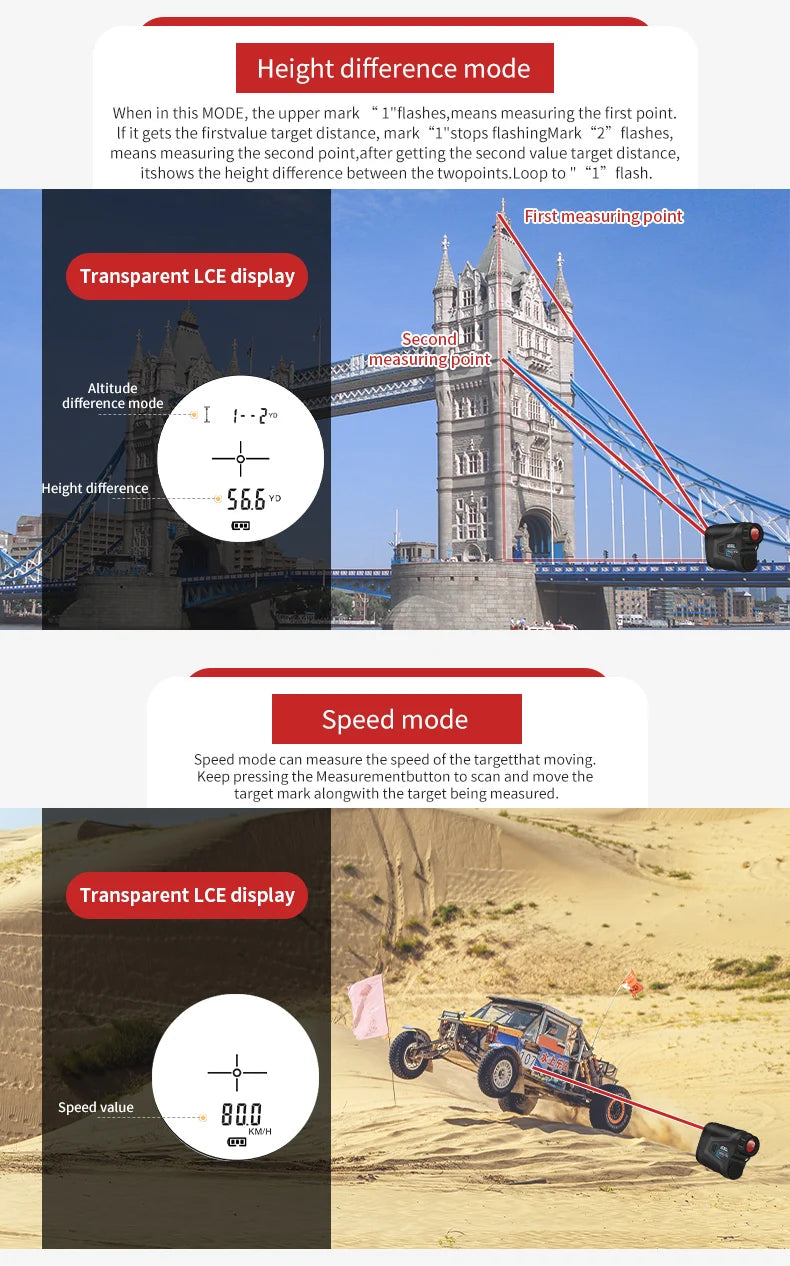 6X Laser Rangefinder 1000m With Slope Compensation Flag Lock And Speed Mode