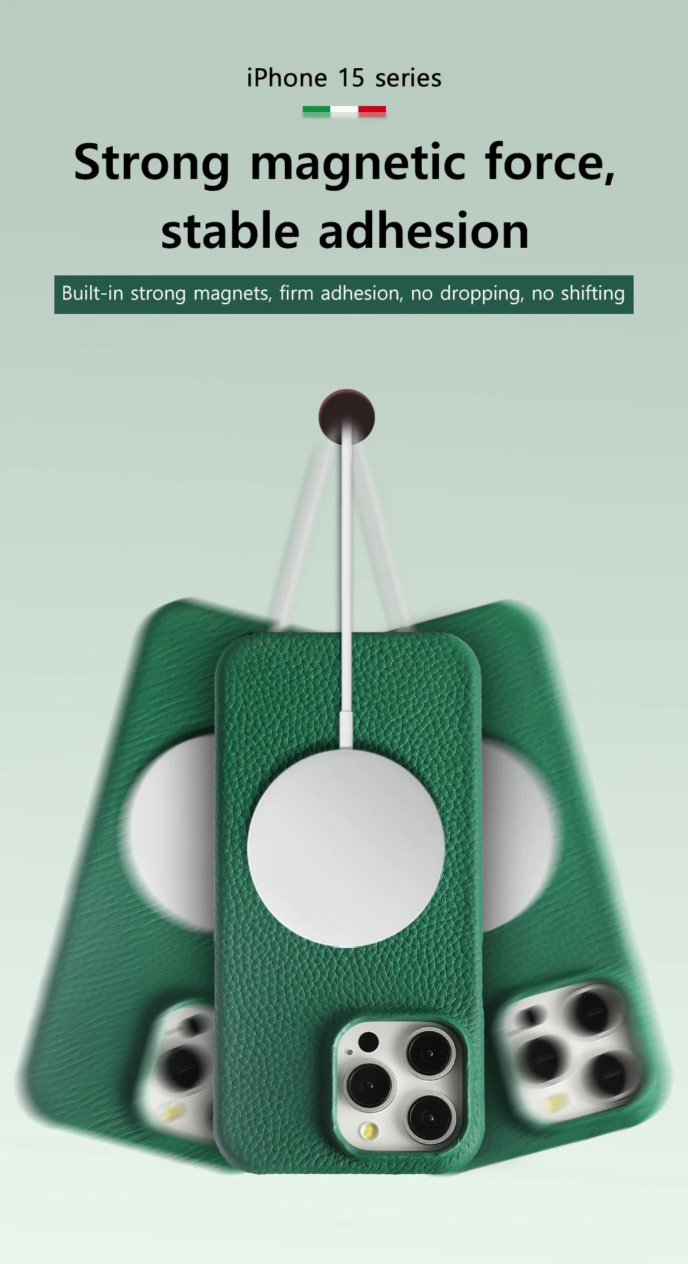 for Magsafe Case for iPhone 15 16 Pro Max Promax 16Pro Natural Cowhide Lychee Leather  Protector Luxury Phone Back Cover