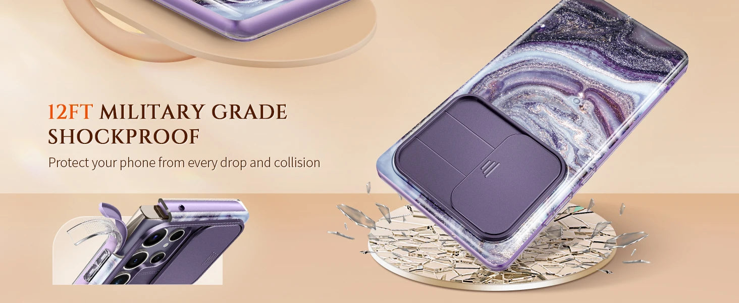 Marble Pattern Design for Samsung Galaxy S24 Ultra Case Built-in Screen Protector Shockproof Slim Fashion Women's Phone Case