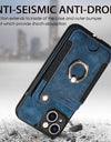 Luxury PU Leather Phone Case for iPhone 16 15 Pro Max 16e 14 Plus with Card Slot Ring Buckle Lanyard Back Cover