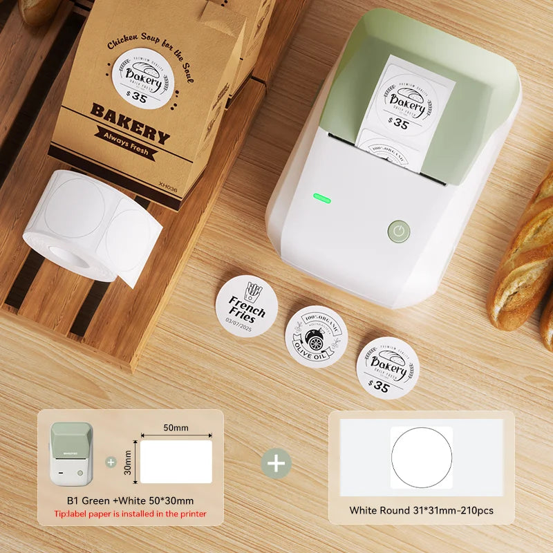 B1 Thermal Label Printer, Bluetooth Portable Sticker Maker 20–50mm, Inkless Barcode Price Tag Label Machine for Business & Food