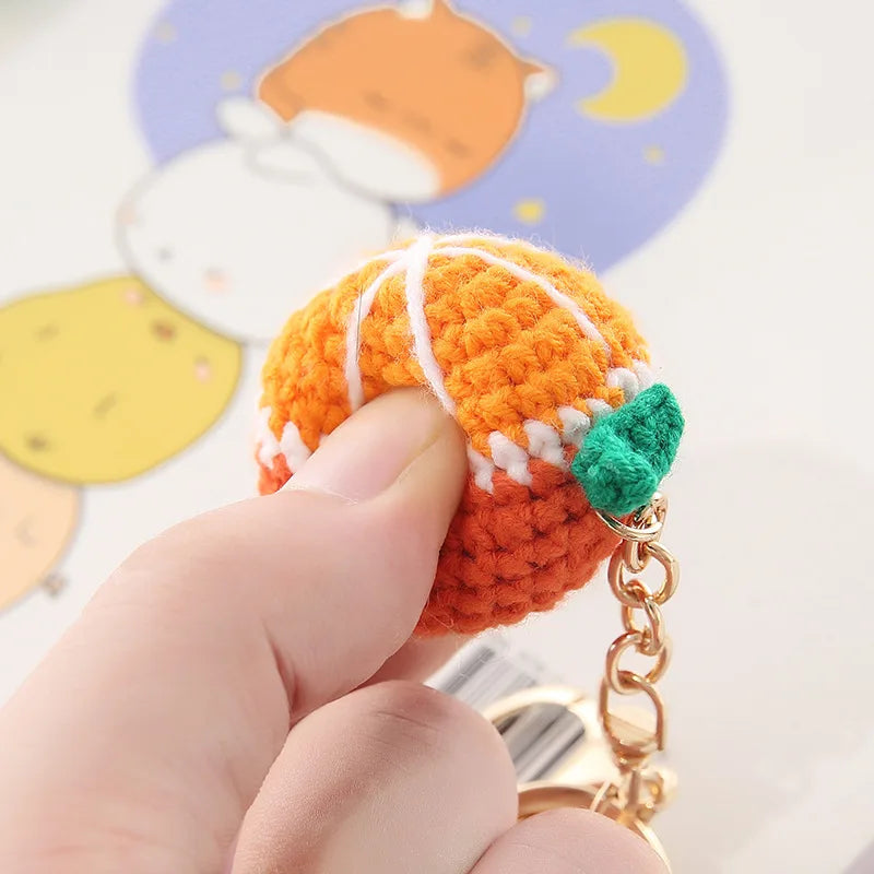 5 Pcs Handmade Weaving Keychain Wool Crochet Unique Knitted Pendant Keyring Strawberry Watermelon Orange Pendant Key Chain Gifts