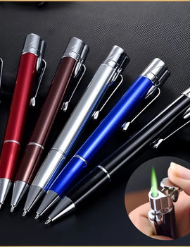 Creative Ball Pen Ligher Green Flame Torch Lighter Unusual Pen Portable Metal Butane Gas Cigarette Lighter Practical Gadget Gift