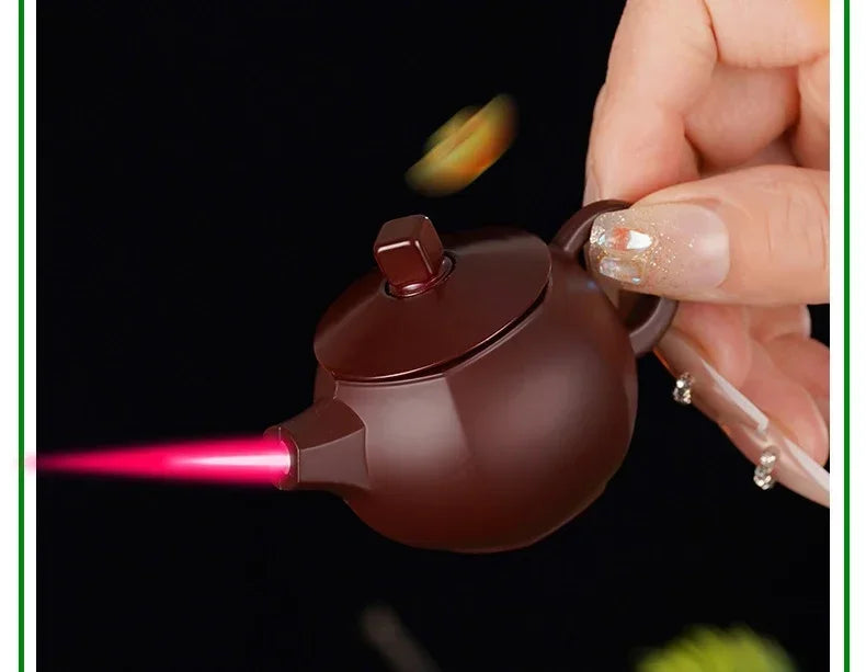 Creative Teapot Gas Lighter Adjustable Flames with Playing Inflation Windproof Red Flame Cigarette Accessories Unique Gift