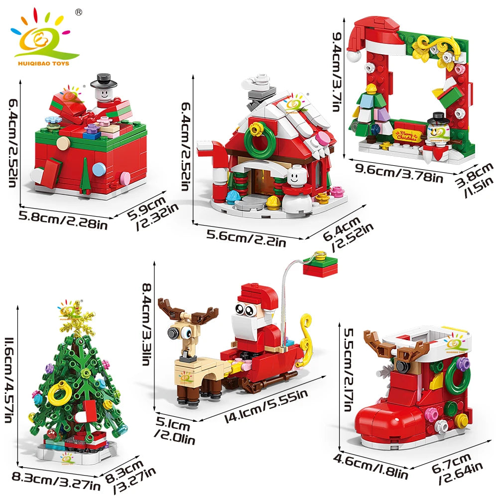 6in1 Christmas Tree Santa Claus Snowhouse Model Building Block DIY Elk Snowman Train Bricks Ornament Toys Adult Gift