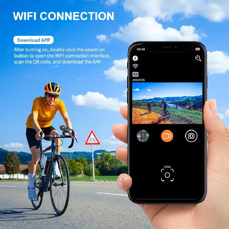 4K 60FPS Action Camera with 6 Axis EIS 2 Inch IPS Screen and 5 Hour Recording