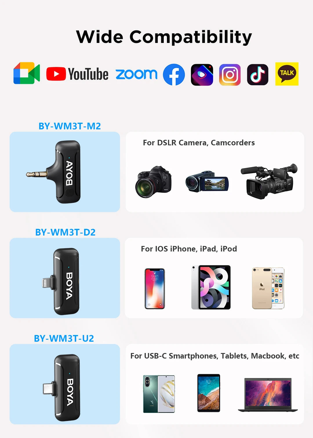 BY-WM3T Wireless Lavalier Lapel Microphone for iPhone Andriod Smartphone DSLR Cameras Live Streaming Youtube Recording Vlog