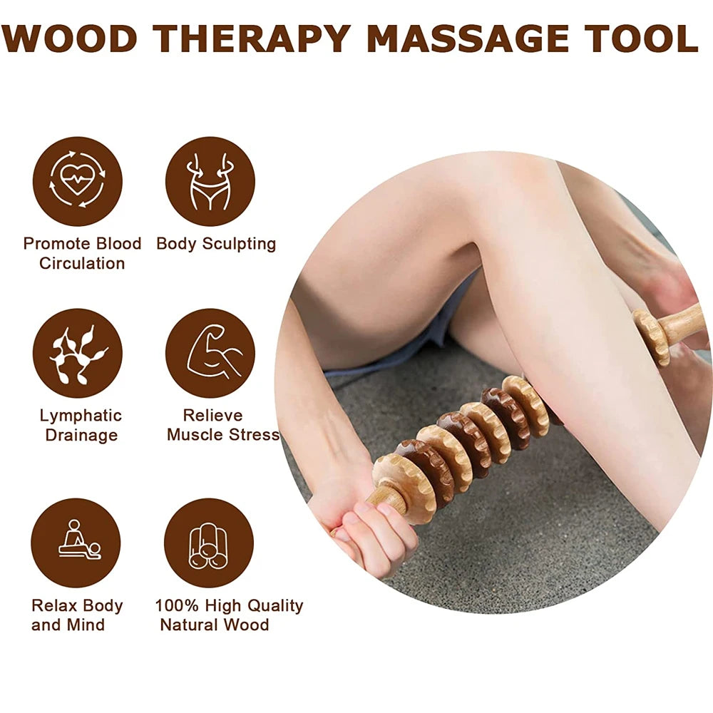 2 PCS Wood Therapy Massage Tools, Portable Manual Wooden Massage Wood Back Massage Roller Rope, Wood Massager Handheld Roller