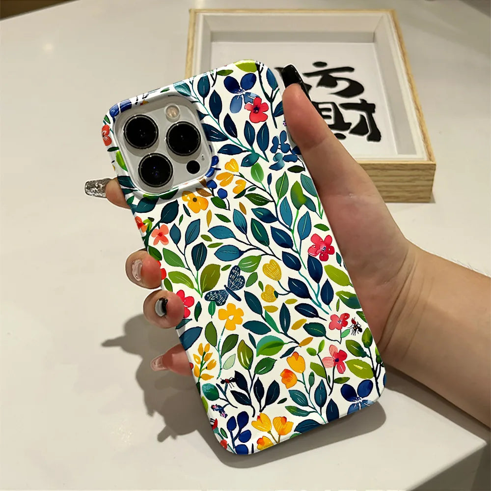Flower Flora Green Leafs 2 in 1 Phone Case for iPhone 16 15 Pro Max 16 Plus Double Deck Shockproof Protective Cover