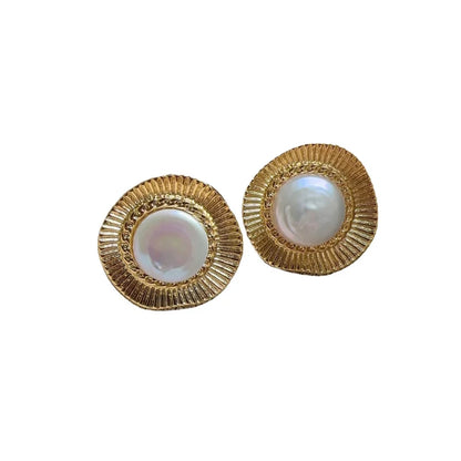 Retro Jewelry  Texture Metal Simulated Pearl Stud Earrings