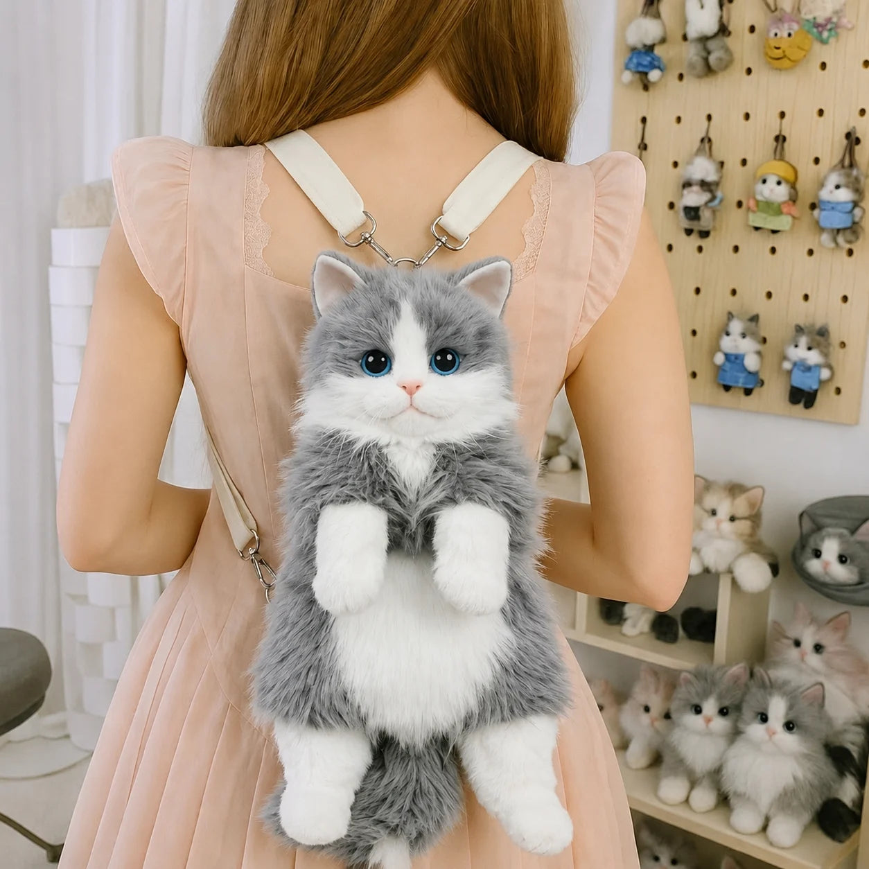 Cute Cat Plush Backpack Soft Shoulder Bag
