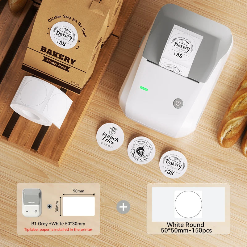 B1 Thermal Label Printer, Bluetooth Portable Sticker Maker 20–50mm, Inkless Barcode Price Tag Label Machine for Business & Food