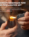 Handmade Wood Pipe and Cigar Lighter Set Cigar Accessories Soft Flame Refillable Butane Lighter 3 Foldable Cleaners Tools