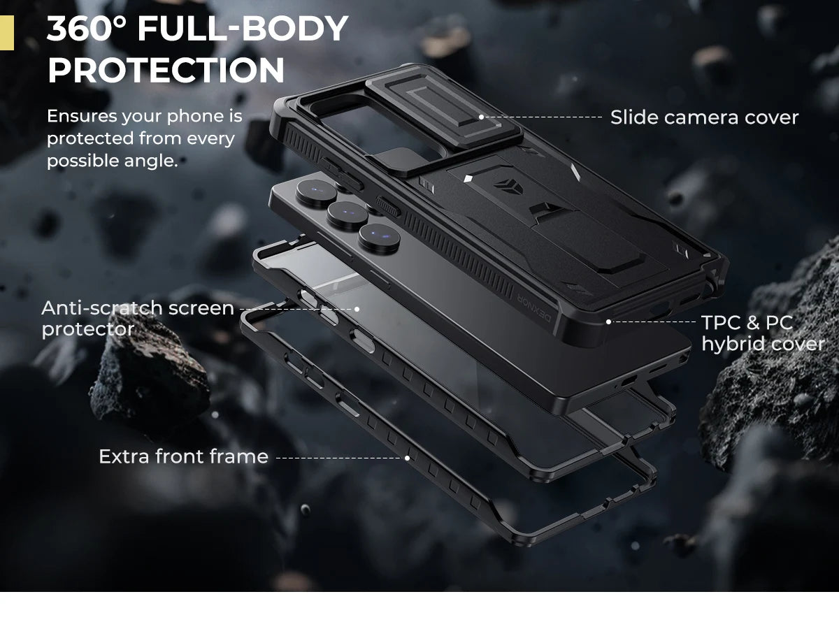 For Samsung Galaxy S25 Ultra 2025 Case Full Body Rugged Case with Camera Cover & Built-in Screen Protector Kickstand Case