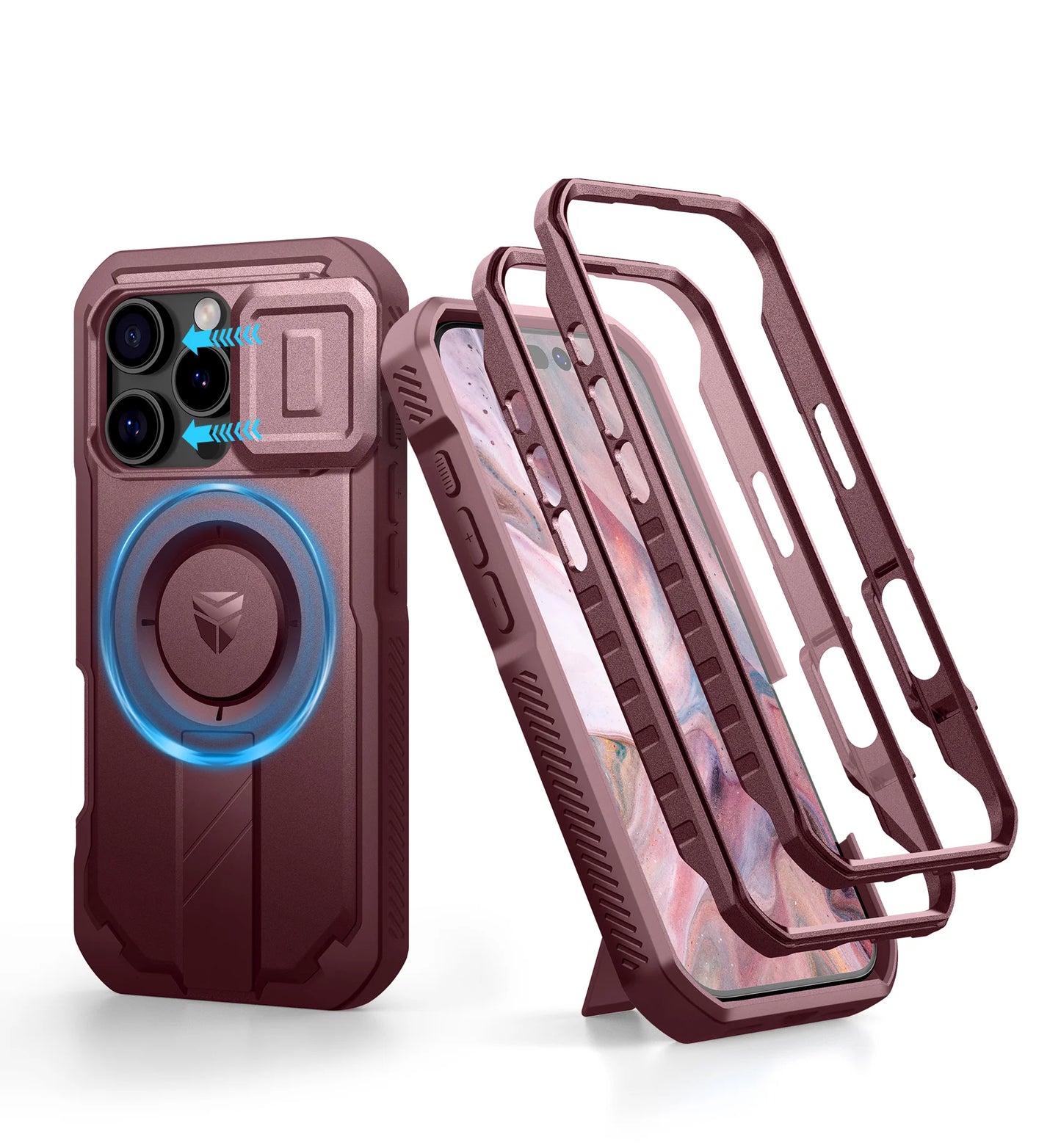 For iPhone 16 Pro Case with MagSafe Rugged Armor Shockproof  with Built-in Sliding Camera Cover Built-in Screen Protector holder