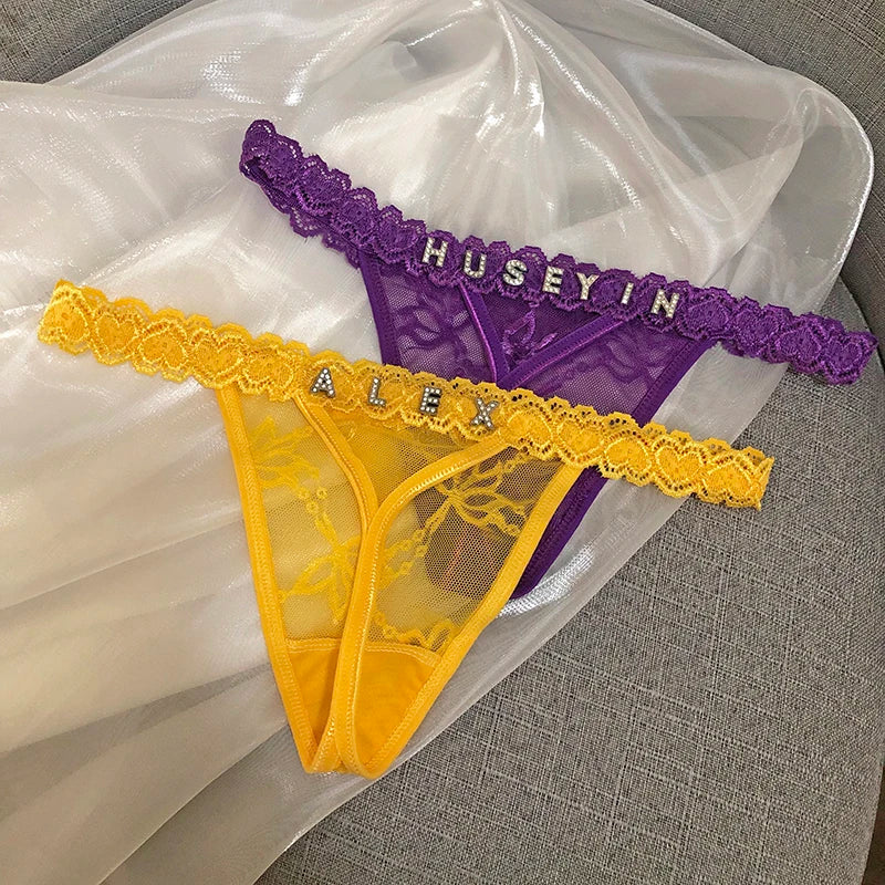 Custom Thong Name Crystal Letter Women Underwear Customized personalised G-String Panties tanga