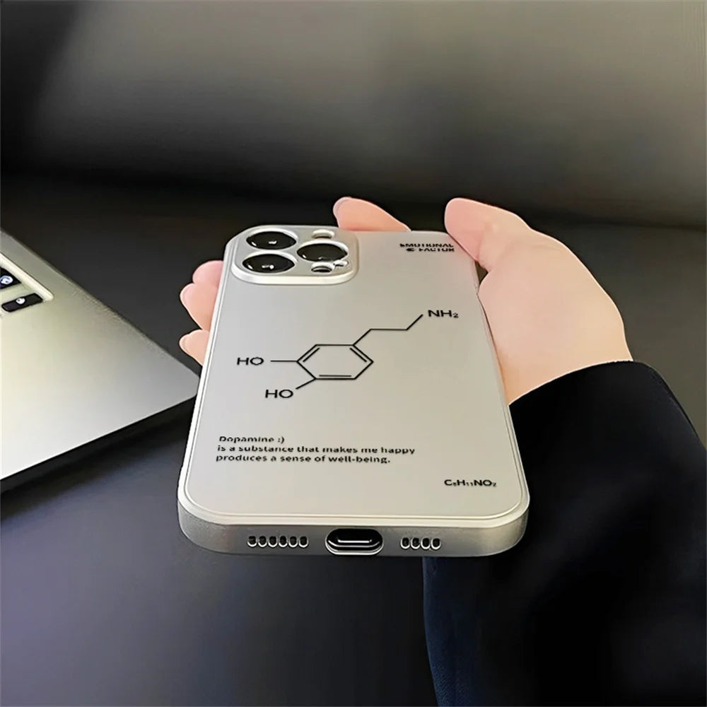 INS Dopamine Seratonin Plating Couple Phone Case For iPhone 16 15 14 13 Pro Max Plus Chemistry Soft Silicone Back Cover
