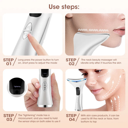 Neck Massager Lifting Face Neck Beauty Device Neck Care Device 3 Color Light 45℃ Constant Temperature Hot Compress