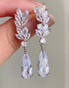 White Zircon Leaf Dangle Earrings for Women Shinny Water Drop Crystal Flower Pendant Earring