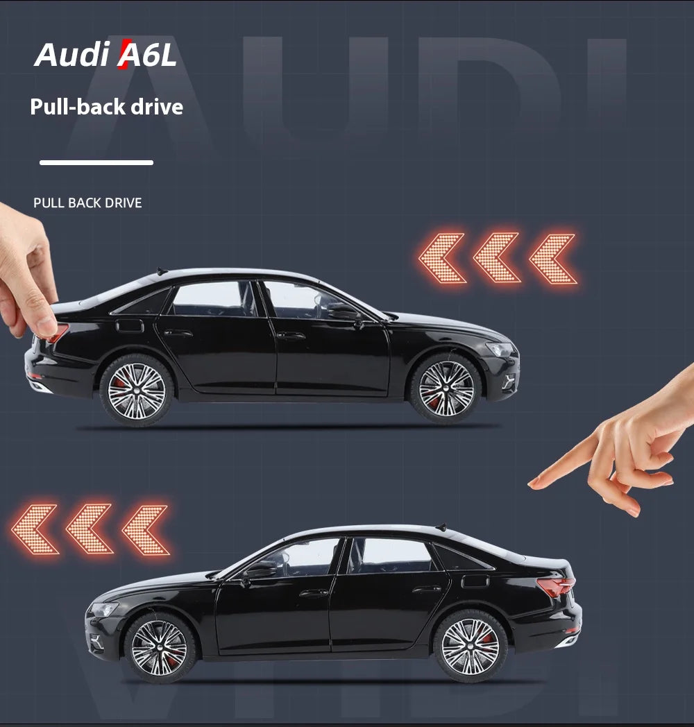 1:24 Audi A6 Alloy Diecast Vehicles Model Car Miniature Metal Sound Light Ornaments Gifts Collections Hobby Decoration Christmas