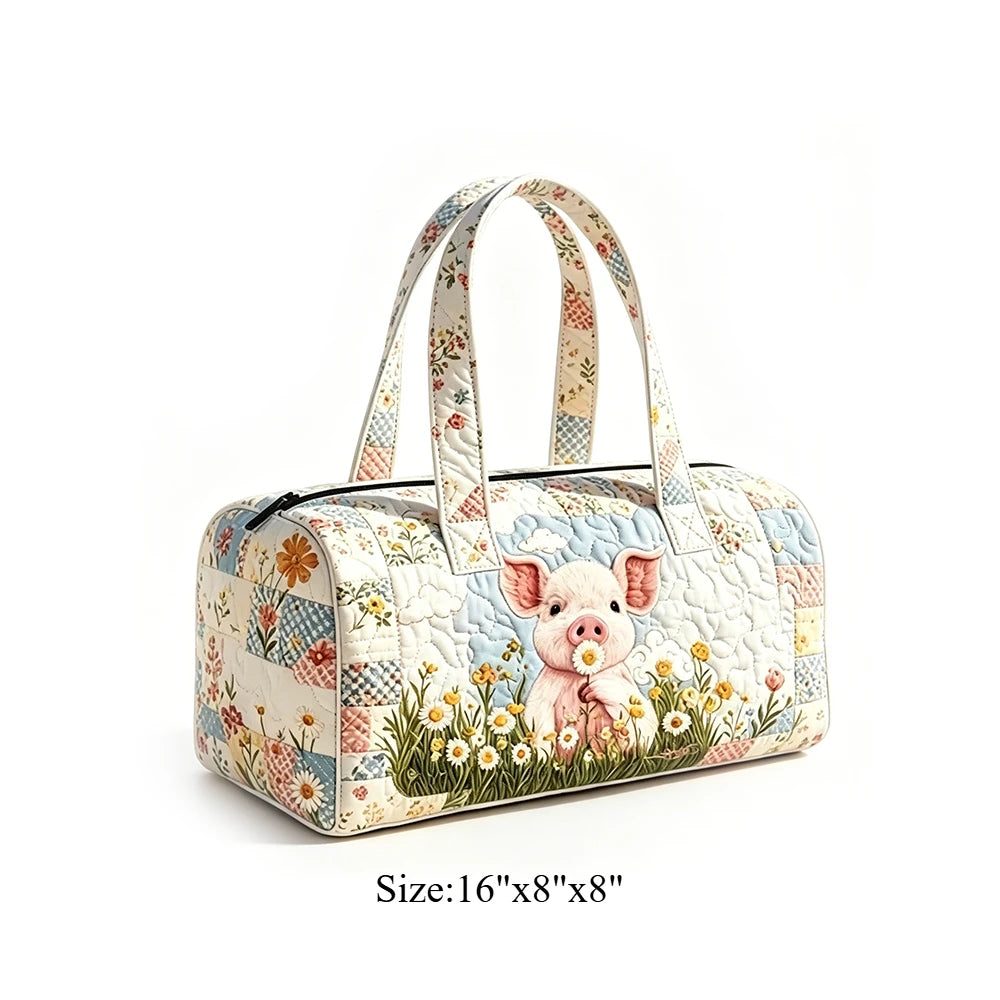 Cat Cow Print Quilted Duffel Bag for Unisex Travel Overnight Carry On Luggage Tote for Gym, Vacation, Sleepover, Book Lover Gift