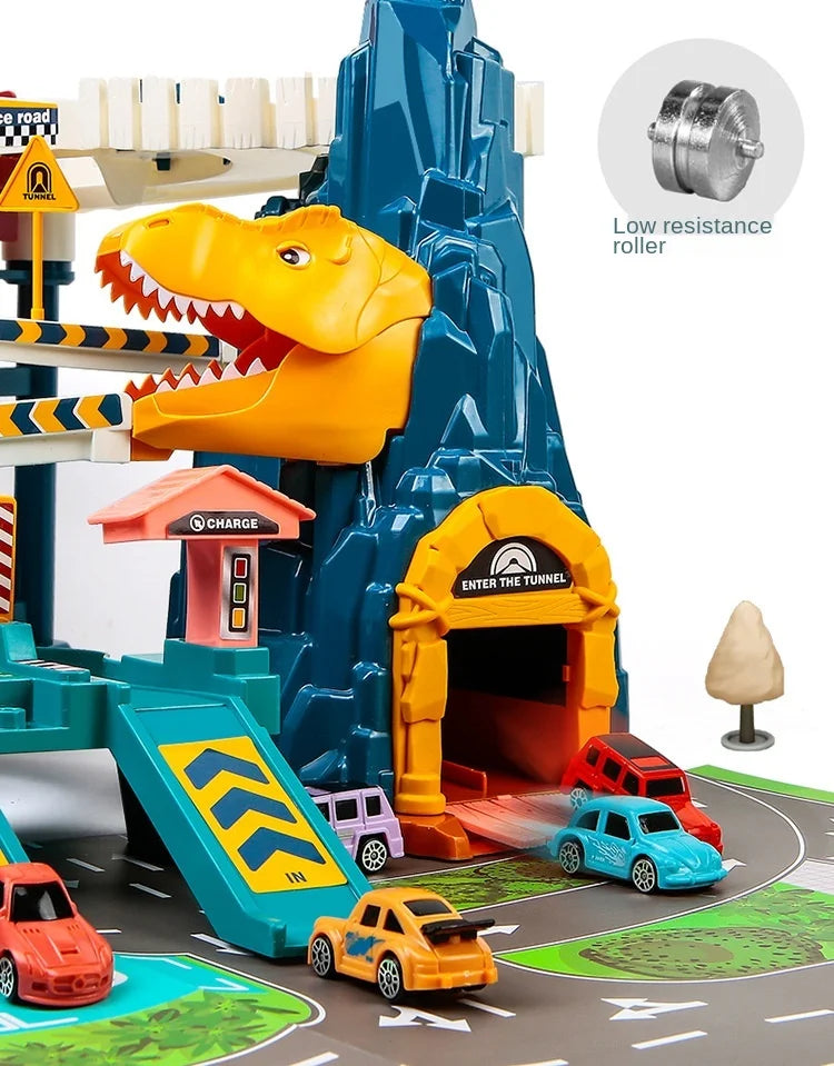 Electric Rail Car Dinosaur Building Parking Lot Adventure Racing Rail Car Toys Brain Mechanical Interactive Rail Cars