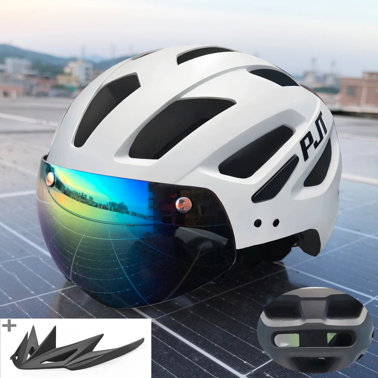 Cycling Helmet With Sun Visor Goggles For Road And Mountain Bike