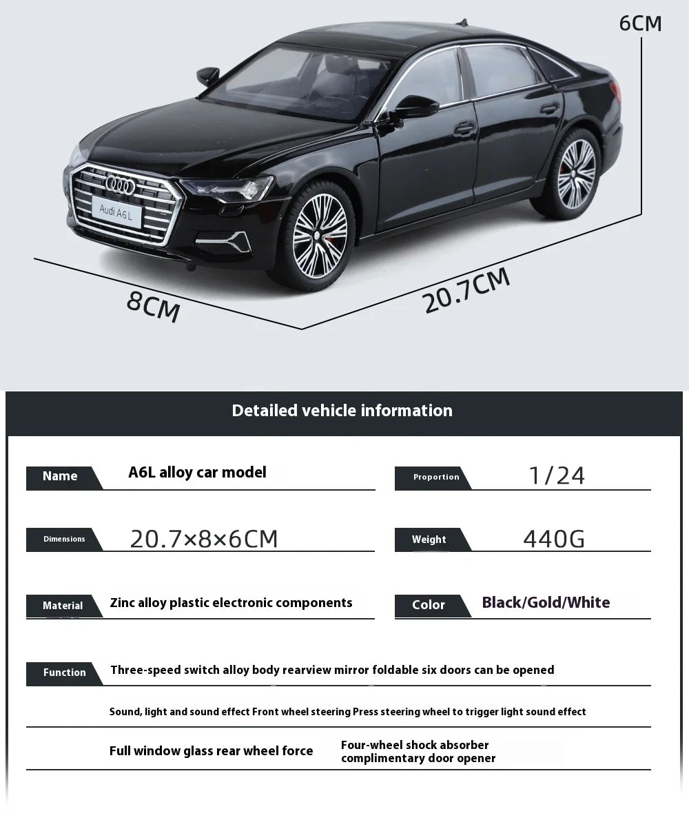 1:24 Audi A6 Alloy Diecast Vehicles Model Car Miniature Metal Sound Light Ornaments Gifts Collections Hobby Decoration Christmas