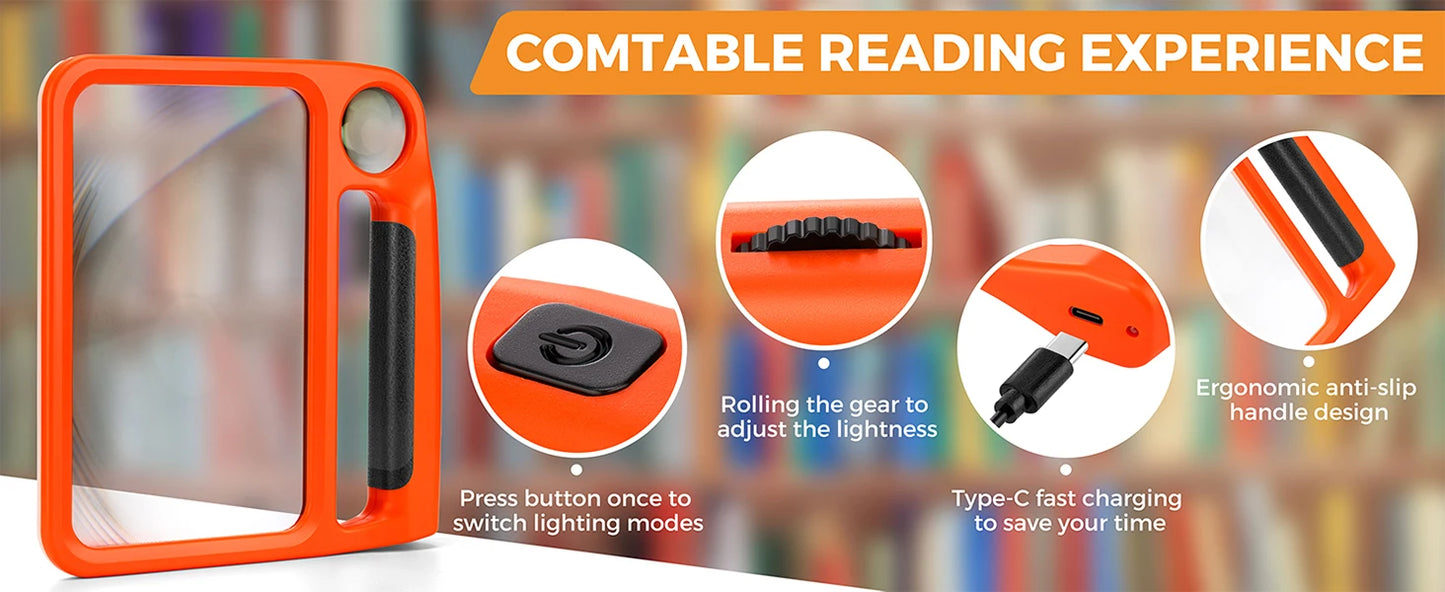 5X 10X Rechargeable Full Page Magnifier with 3 Light Modes
