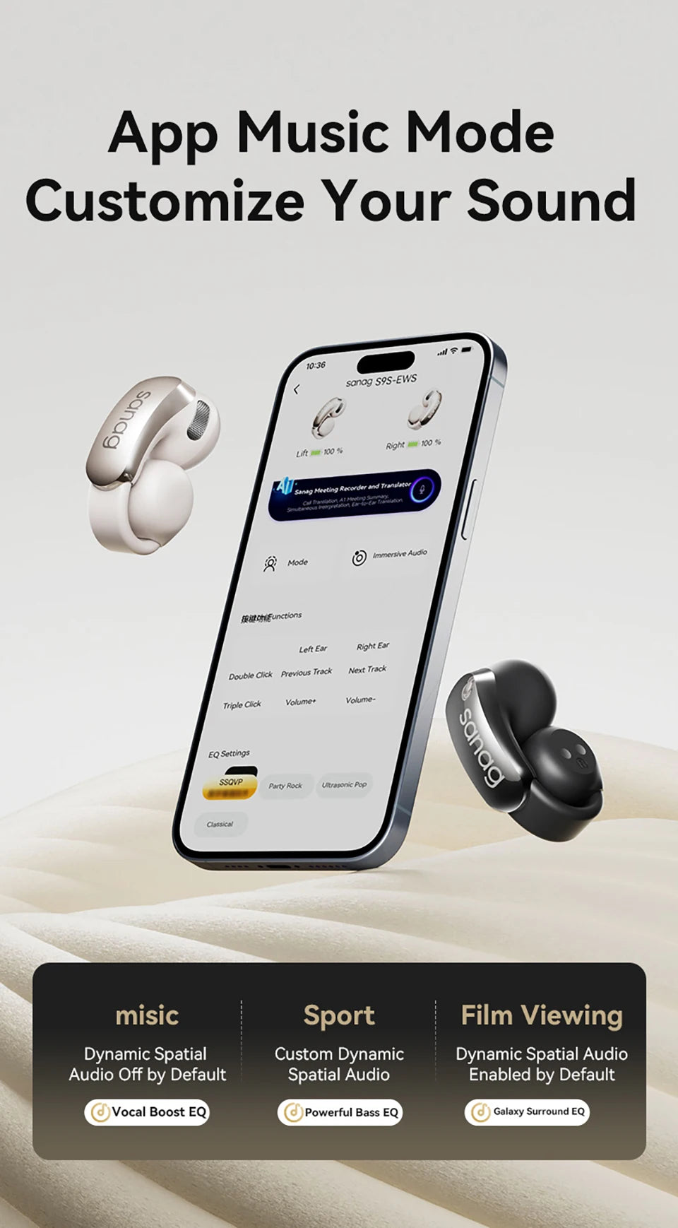 S9S AI Free Clip OWS Headphones Bluetooth 5.4 Earphones AI Assistant Wireless Headset IPX4 Stretchable Ear Bridge